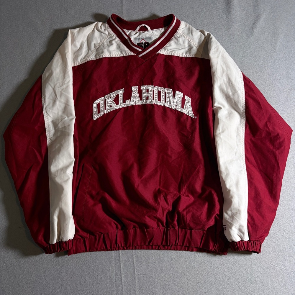 58 Sports Oklahoma Sooners NCAA Windbreaker Pullover Jacket Mens Medium Crimson